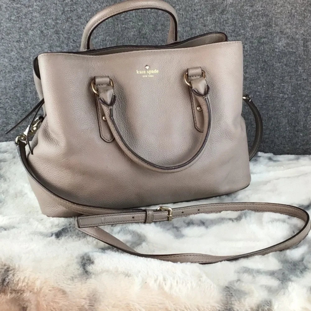 Kate Spade Evangelie Larchmont Avenue Taupe Leather Satchel Tote‎ Purse